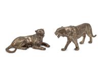Two Silvered Bronze Models of Tigers