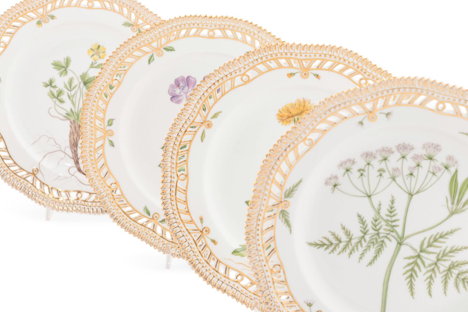 A Set of Eight Royal Copenhagen Flora Danica Reticulated Porcelain Salad Plates