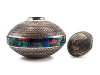 Sterling Silver Lidded Jar, with Mosaic Inlay