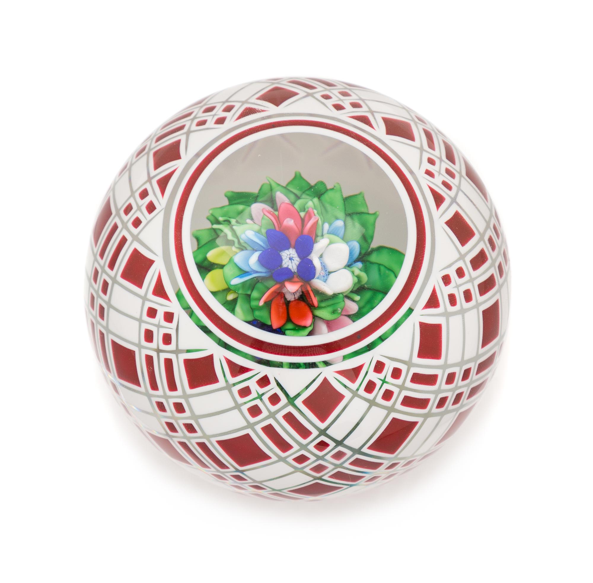 A Red-Over-White Gingham Paperweight Diameter 3 1/2 inches
