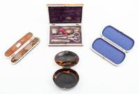 Four English Tortoise Shell Articles Largest: height 1 1/8 x width 5 3/4 x depth 3 3/4 inches. — 18TH/19TH CENTURY