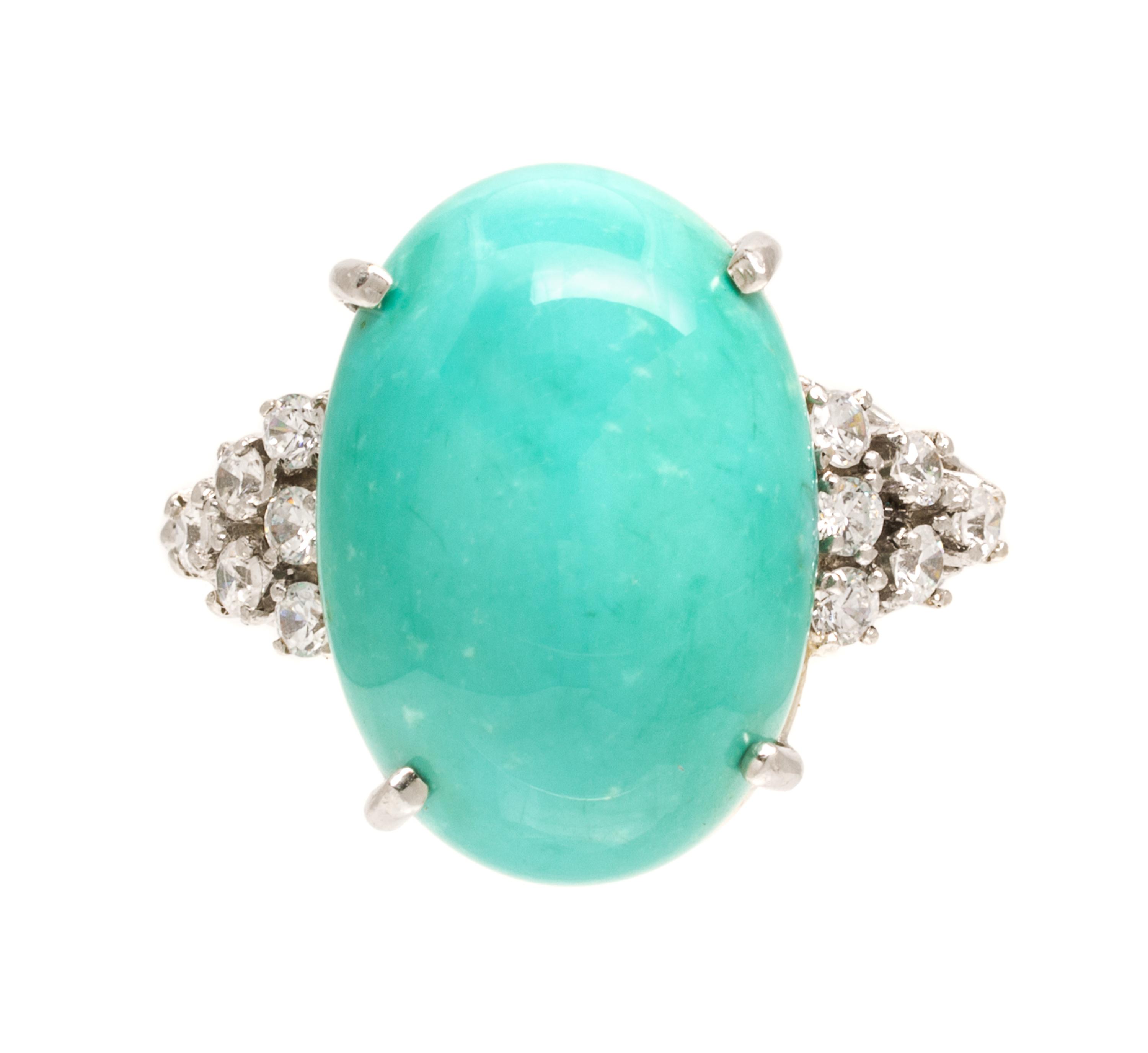 A Platinum, Turquoise and Diamond Ring, 7.90 dwts.