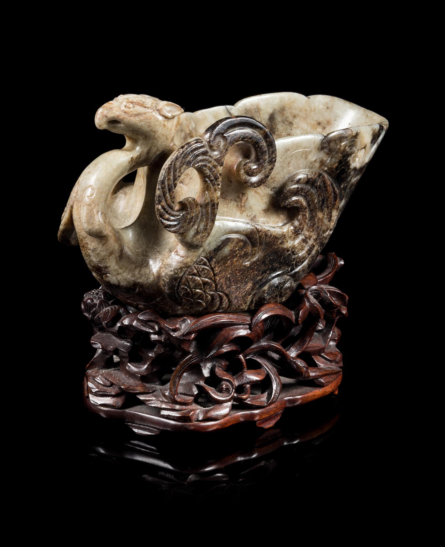 A Chicken Bone and Russet Jade Libation Cup Height 3 1/4 inches. — 20TH CENTURY
