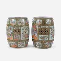 Two Chinese Export Rose Medallion porcelain garden seats 19th century