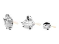 A Georg Jensen Silver Blossom Three-Piece Tea and Coffee Service