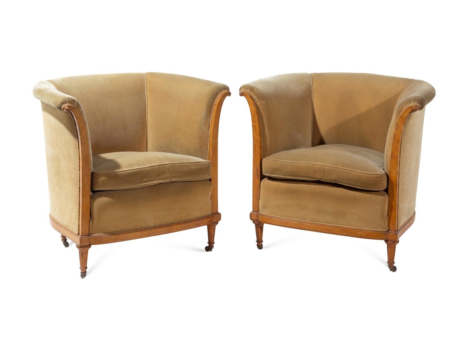 A Pair of Art Deco Mohair Upholstered Club Chairs