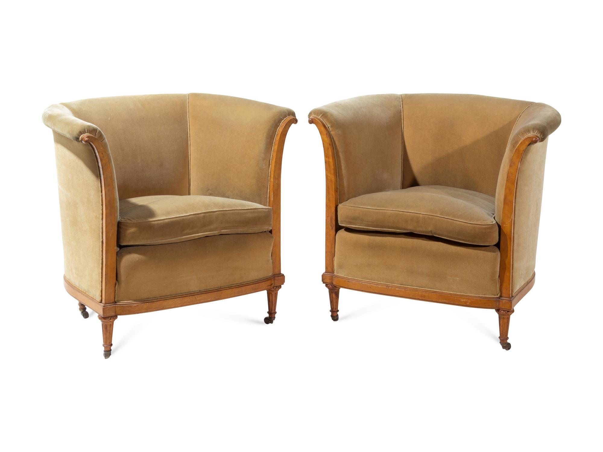 A Pair of Art Deco Mohair Upholstered Club Chairs