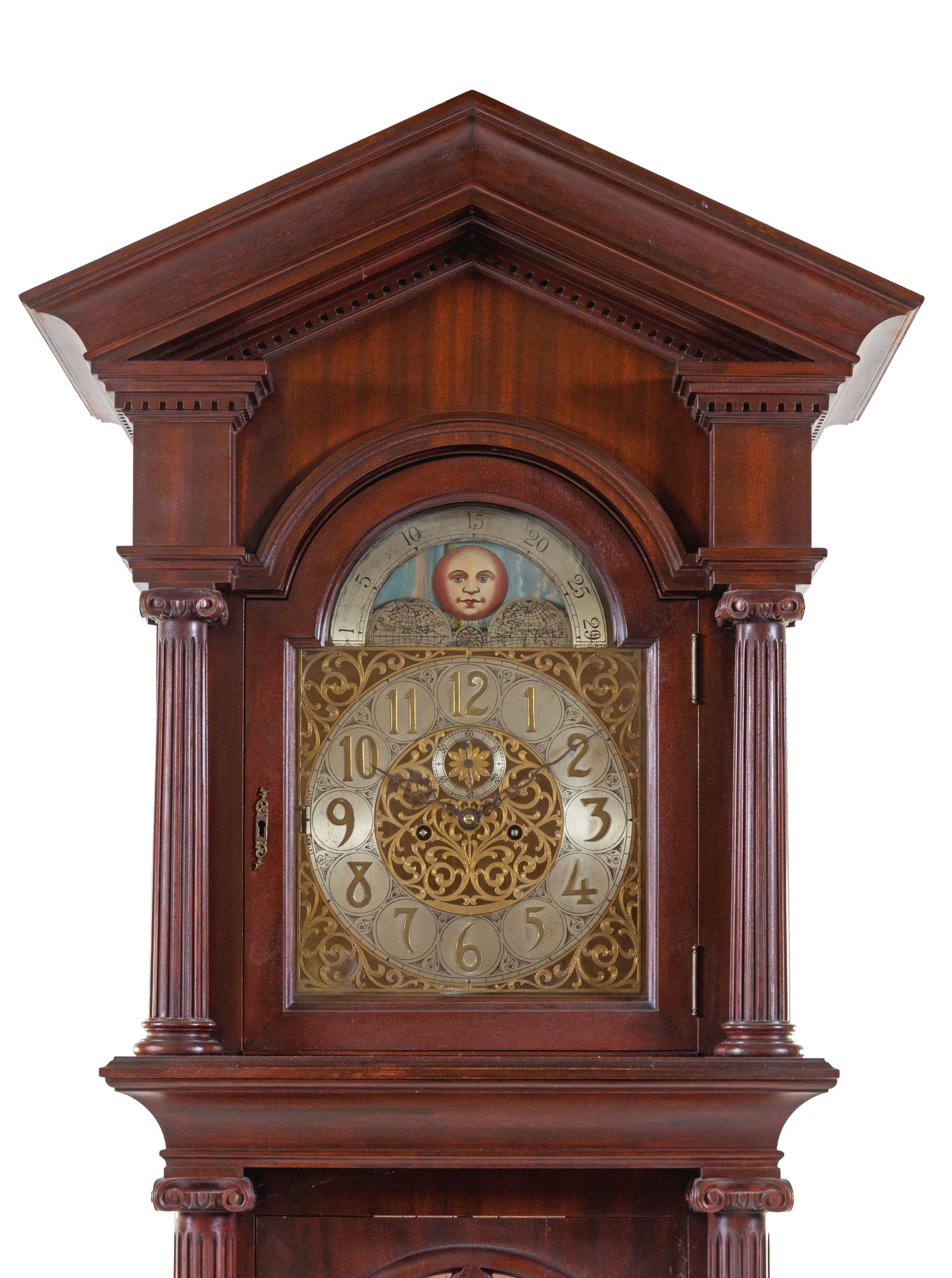 An American Mahogany Tube-Striking Tall Case Clock