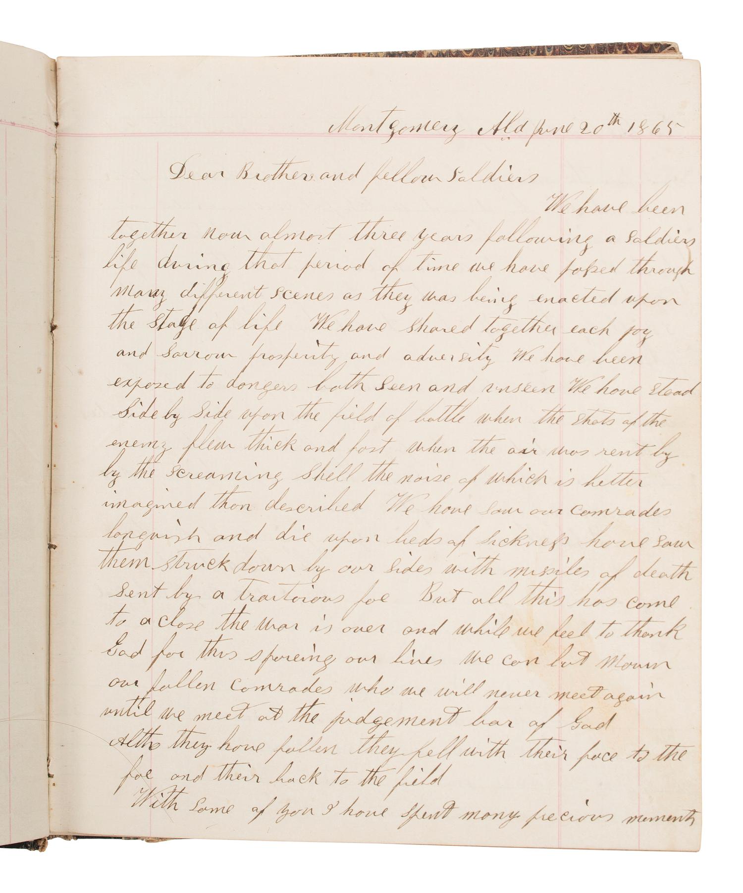 [CIVIL WAR]. Immediate post-war journal containing entries from 30+ soldiers of the 117th Illinois Infantry.