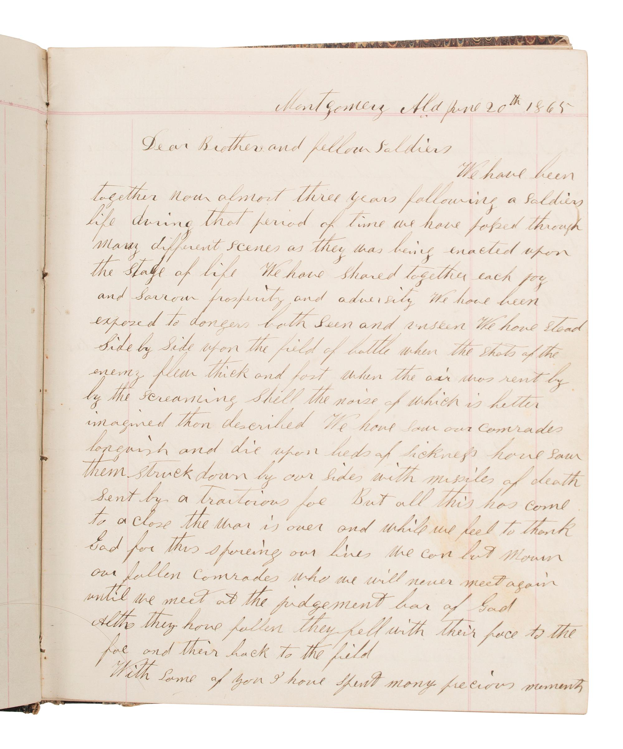 [CIVIL WAR]. Immediate post-war journal containing entries from 30+ soldiers of the 117th Illinois Infantry.