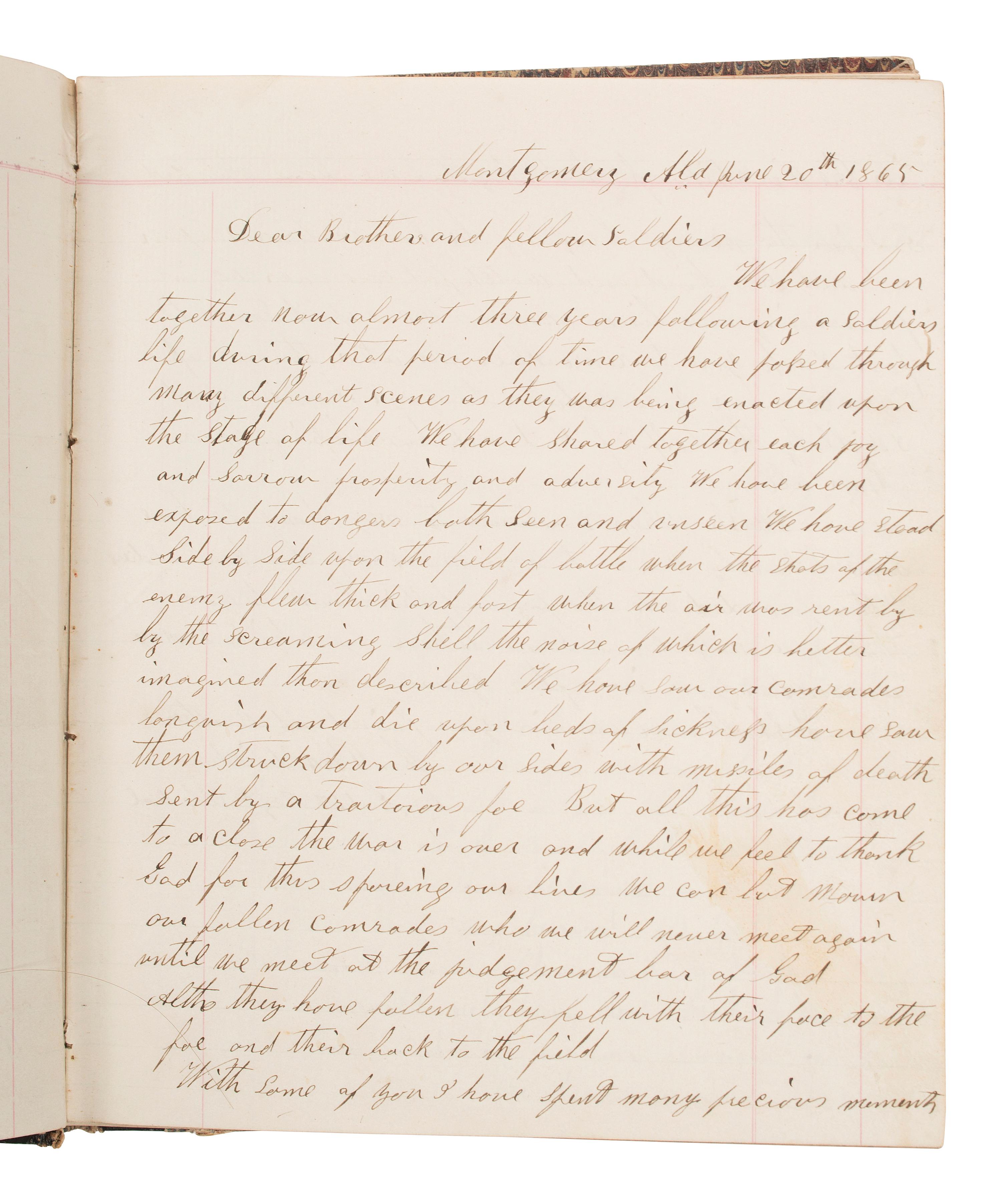 [CIVIL WAR]. Immediate post-war journal containing entries from 30+ soldiers of the 117th Illinois Infantry.
