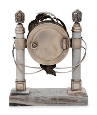 A Continental Silver and Marble Table Clock
