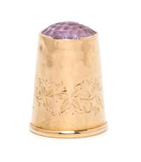 A Swedish 18-Karat Yellow Gold and Hardstone Thimble, Gustaf Dahlgren & Co., Malmo, 1904, the hardstone cap above a plain body worked t