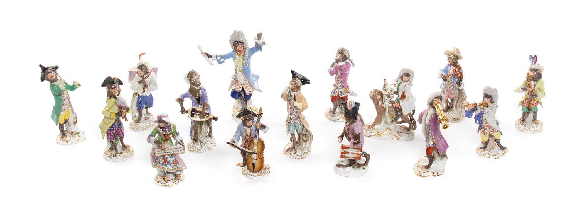 An Assembled Meissen Porcelain Monkey Band, Height of tallest 7 1/2 inches.