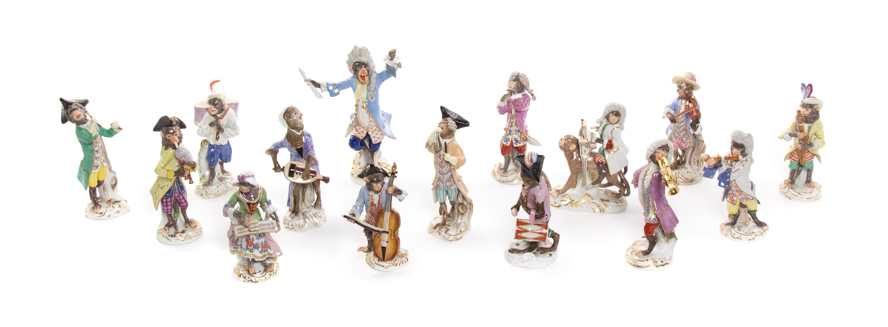 An Assembled Meissen Porcelain Monkey Band, Height of tallest 7 1/2 inches.