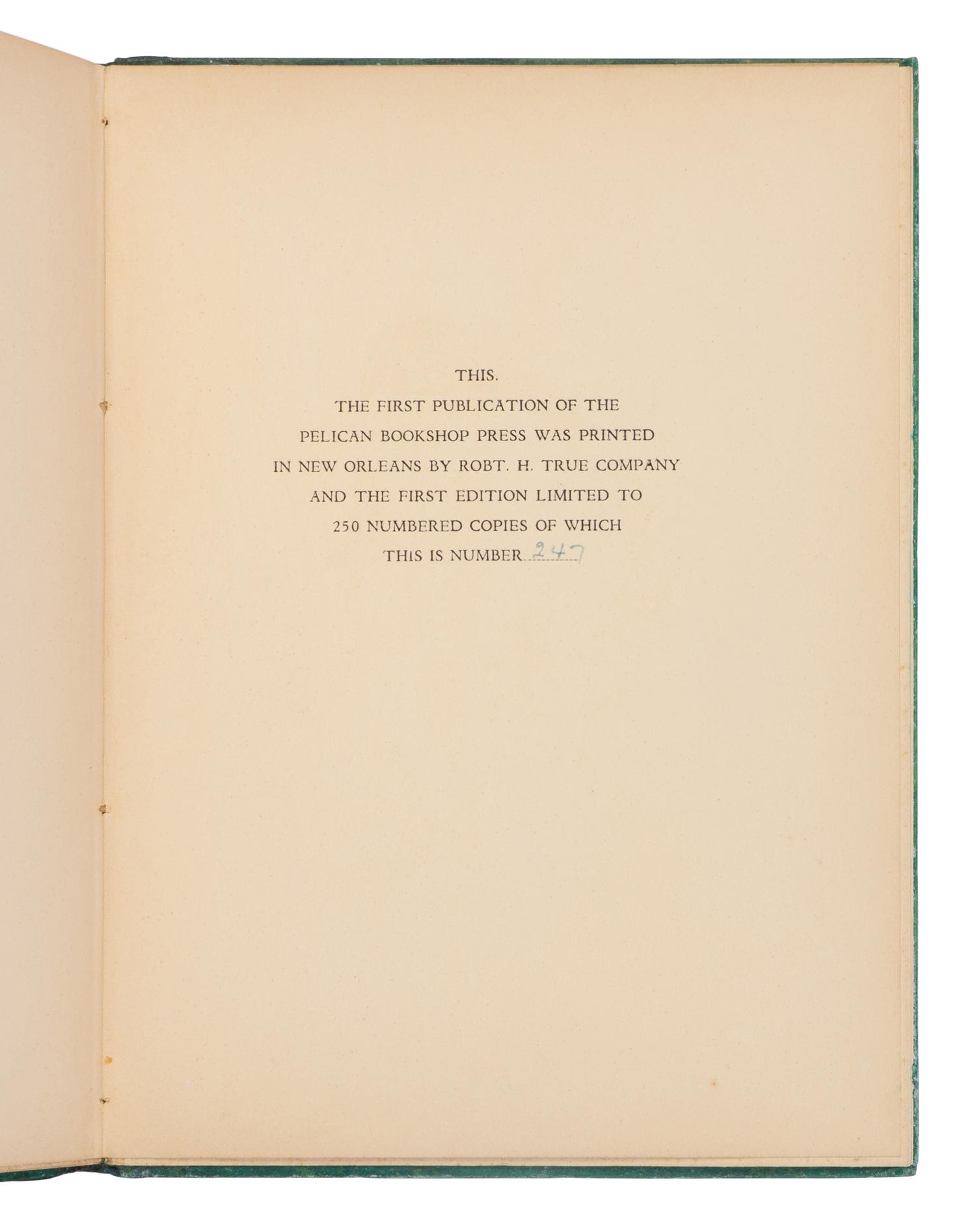 FAULKNER, William (1897-1962). Sherwood Anderson & Other Famous Creoles. A Gallery of Contemporary New Orleans . New Orleans: Pelican Bookshop, 1926.