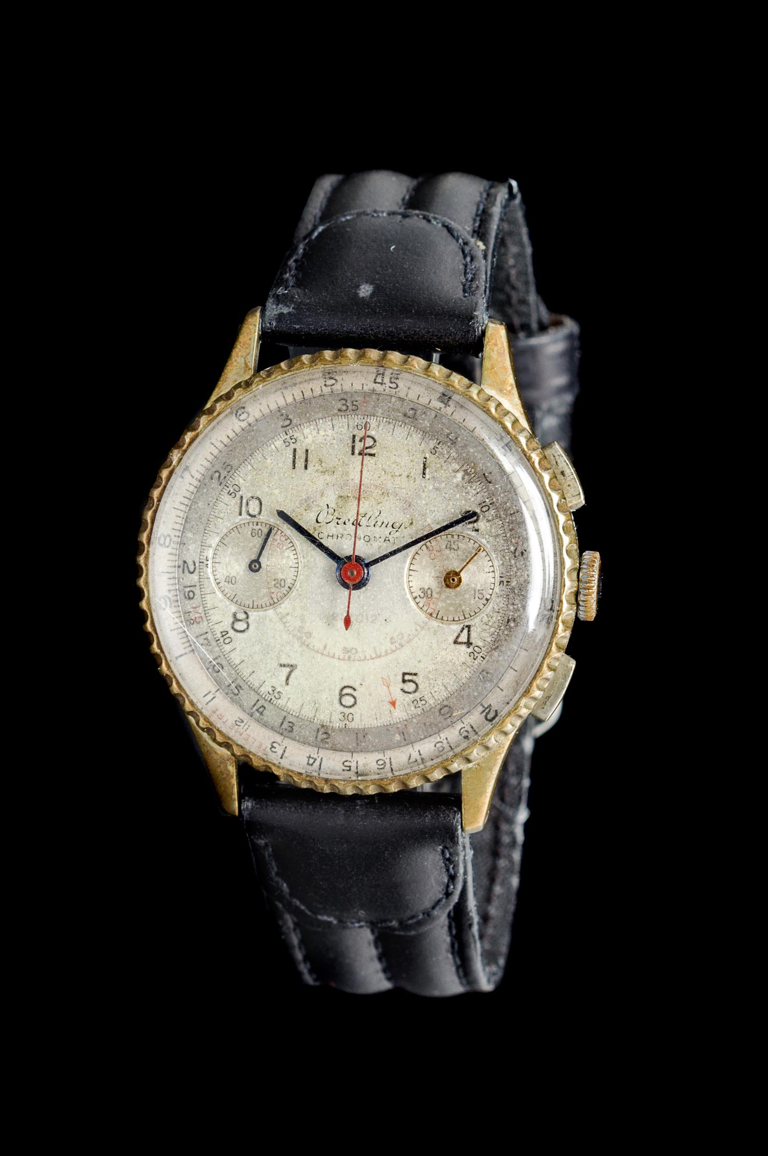 A Gold Plated Steel Ref. 769 Slide-Rule Chronomat Chronograph Wristwatch, Breitling, Circa 1940,