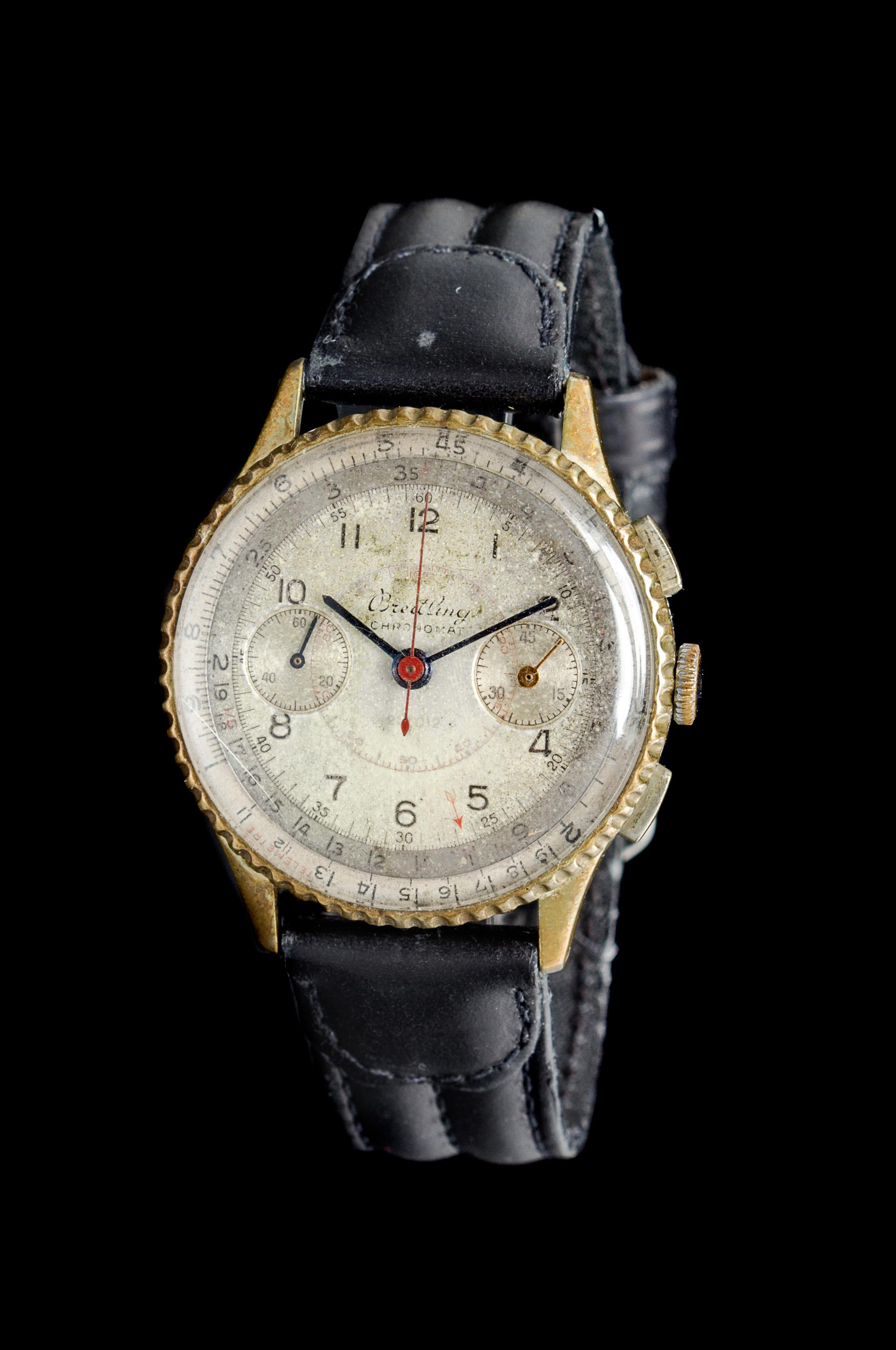 A Gold Plated Steel Ref. 769 Slide-Rule Chronomat Chronograph Wristwatch, Breitling, Circa 1940,