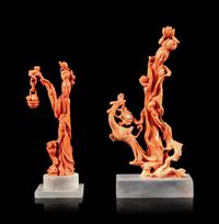 Two Carved Coral Lady's Figures