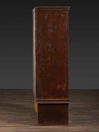 A Country Grain Painted Pine and Pressed Sheet Tin Pie Safe and Marriage Cabinet