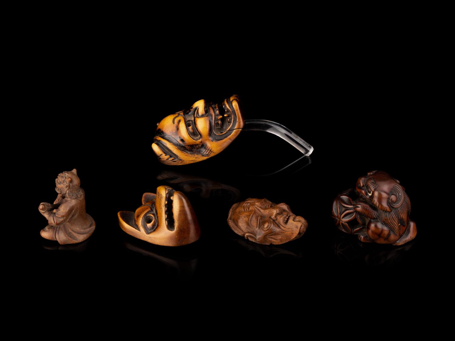 Five Japanese Carved Wood Netsuke
