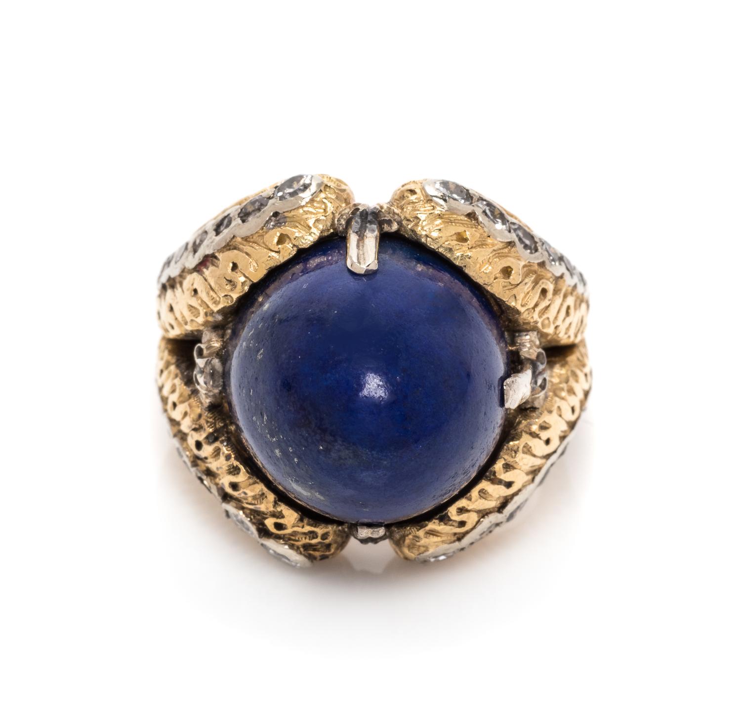 An 18 Karat Yellow Gold, Diamond and Lapis Lazuli Ring, Buccellati,