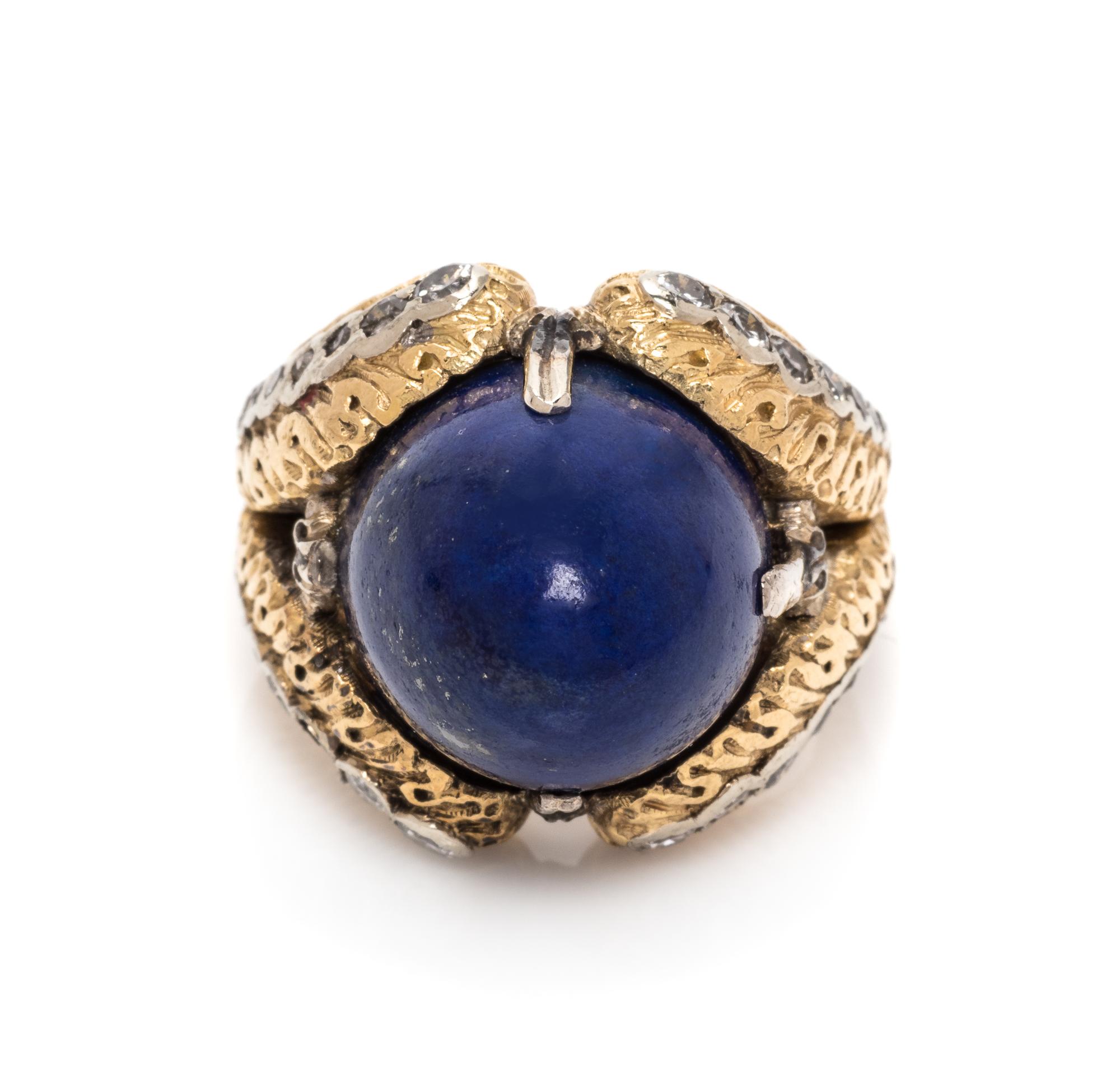 An 18 Karat Yellow Gold, Diamond and Lapis Lazuli Ring, Buccellati,
