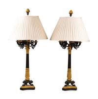 A Pair of Large Empire Style Gilt and Patinated Bronze Five-Light Candelabra