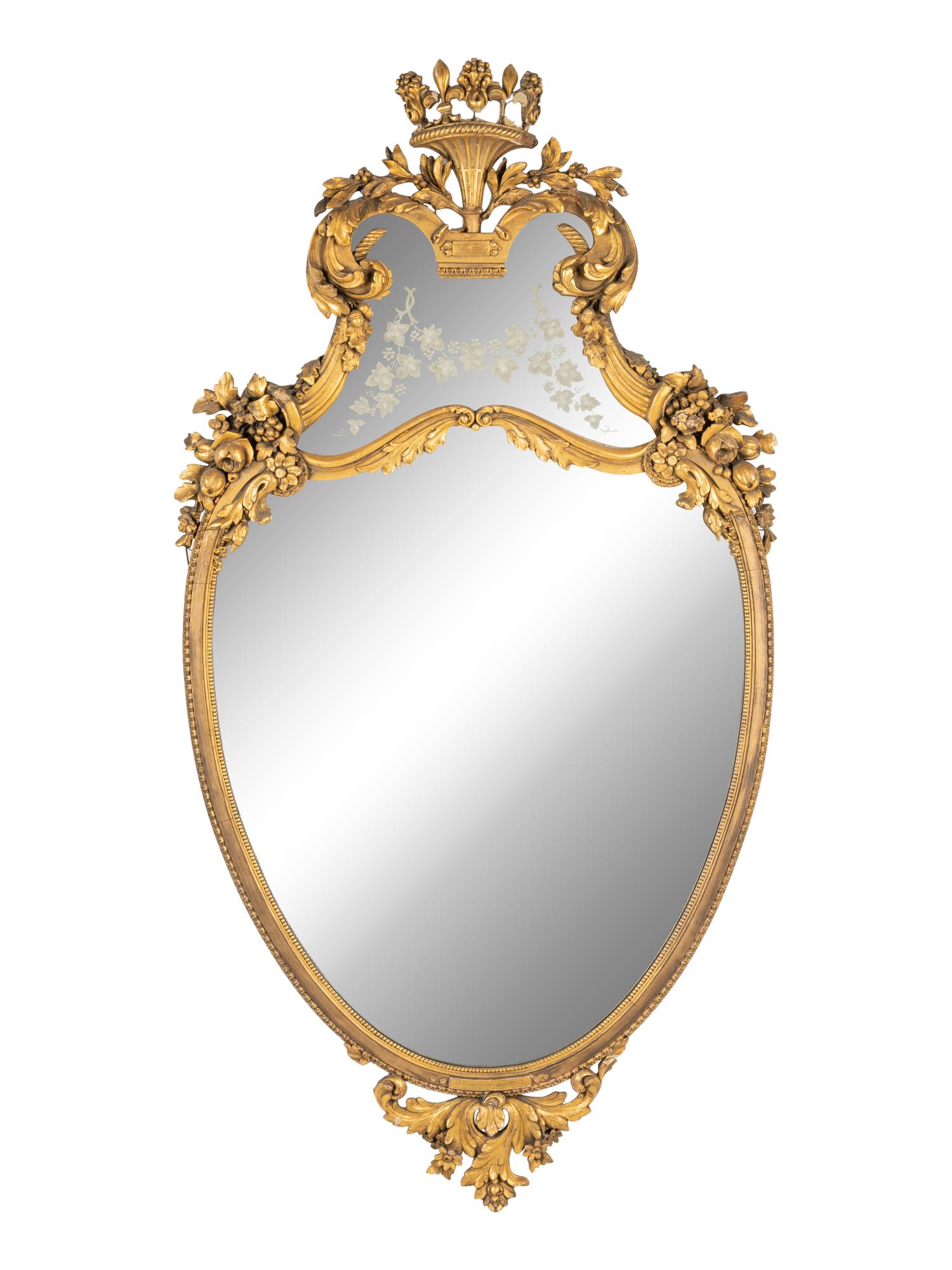 A Continental Giltwood and Etched Glass Mirror