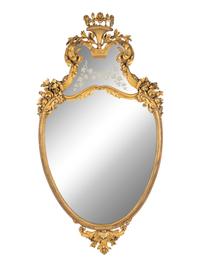 A Continental Giltwood and Etched Glass Mirror