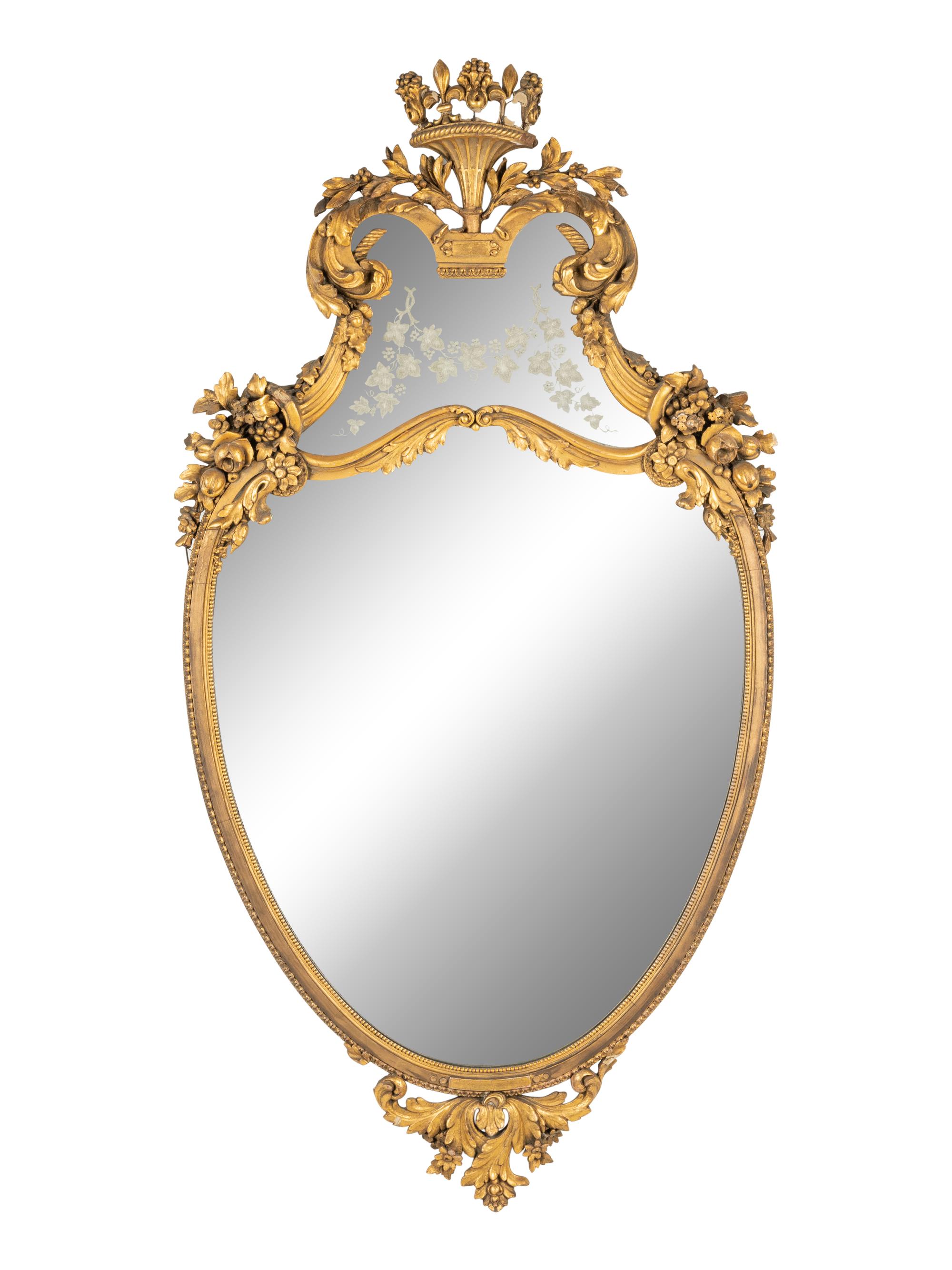 A Continental Giltwood and Etched Glass Mirror