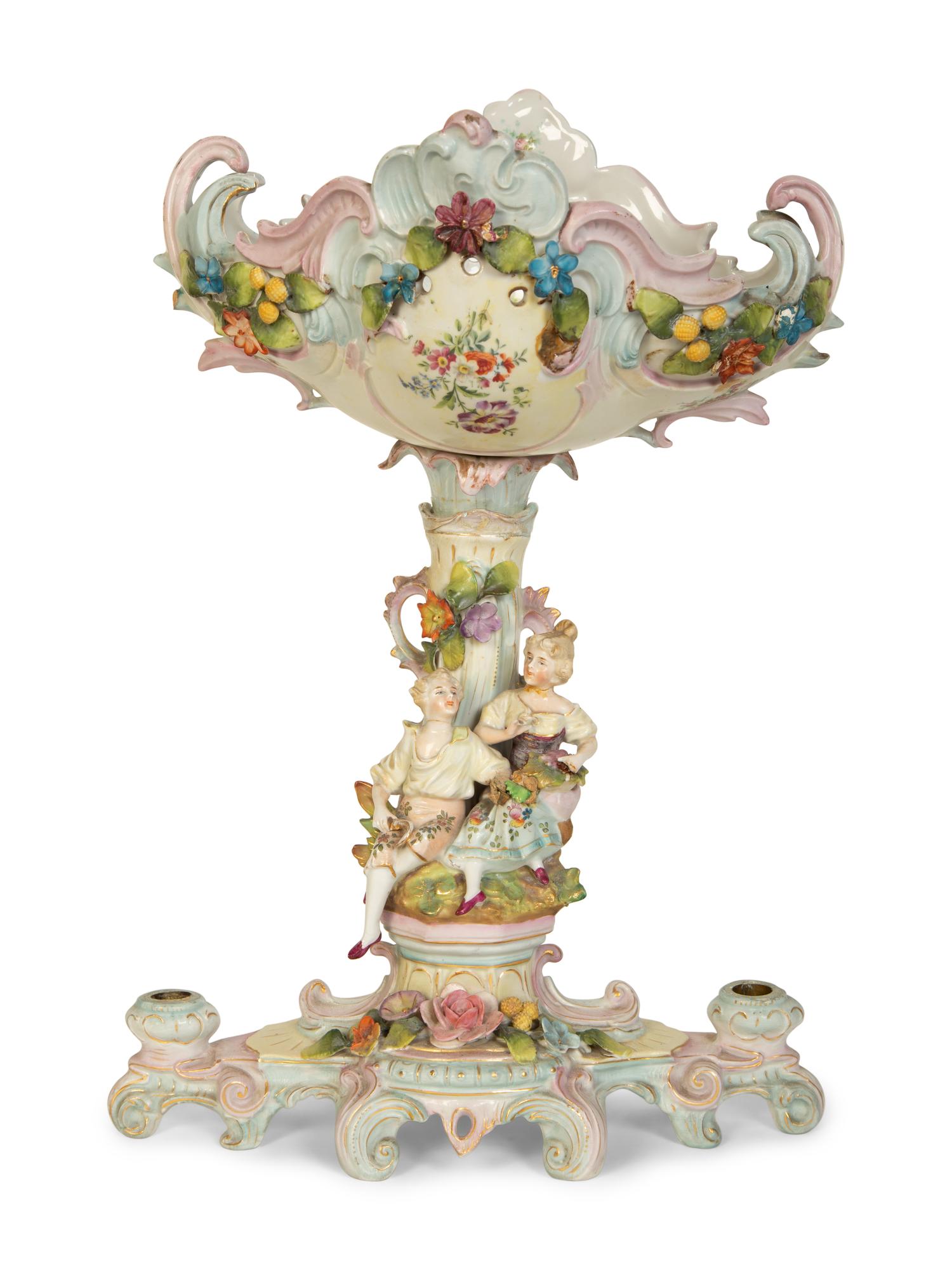 A Group of Six Continental Painted Porcelain Table Articles