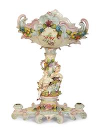 A Group of Six Continental Painted Porcelain Table Articles