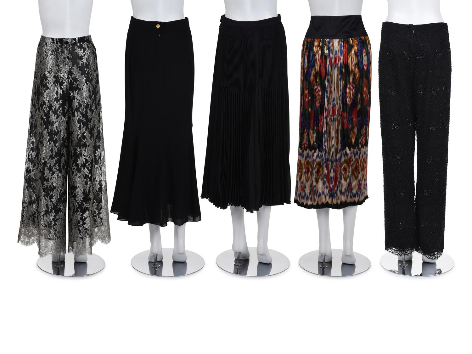 Five Designer Skirts and Pants: One Emanuel Ungaro, One Chloe, One Chanel, One Christian Lacroix, and One Badgley Mischka