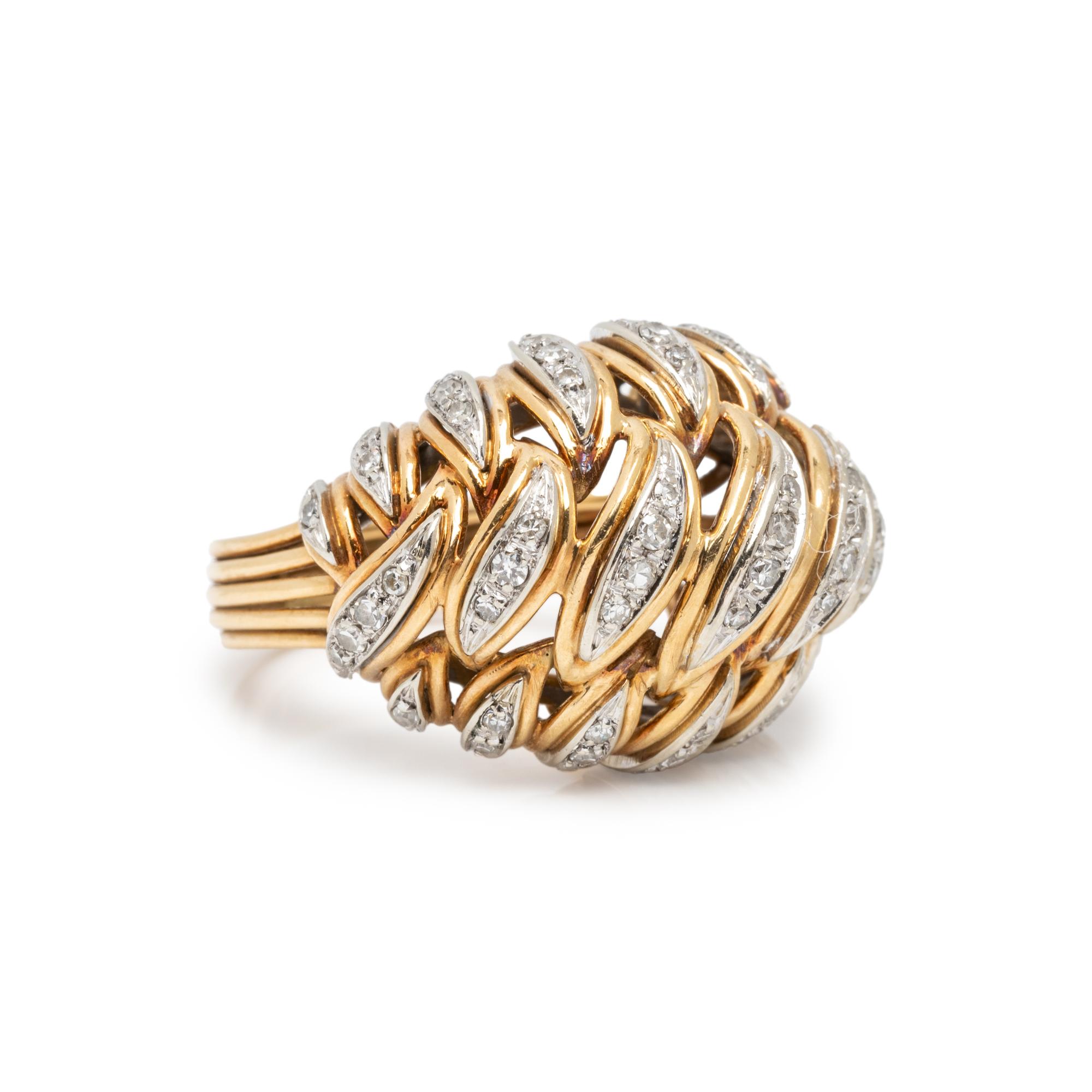 RETRO, BICOLOR GOLD AND DIAMOND JEWELRY SUITE