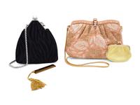 Two Judith Leiber Shoulder Bags: One Velvet and One Satin with Lace