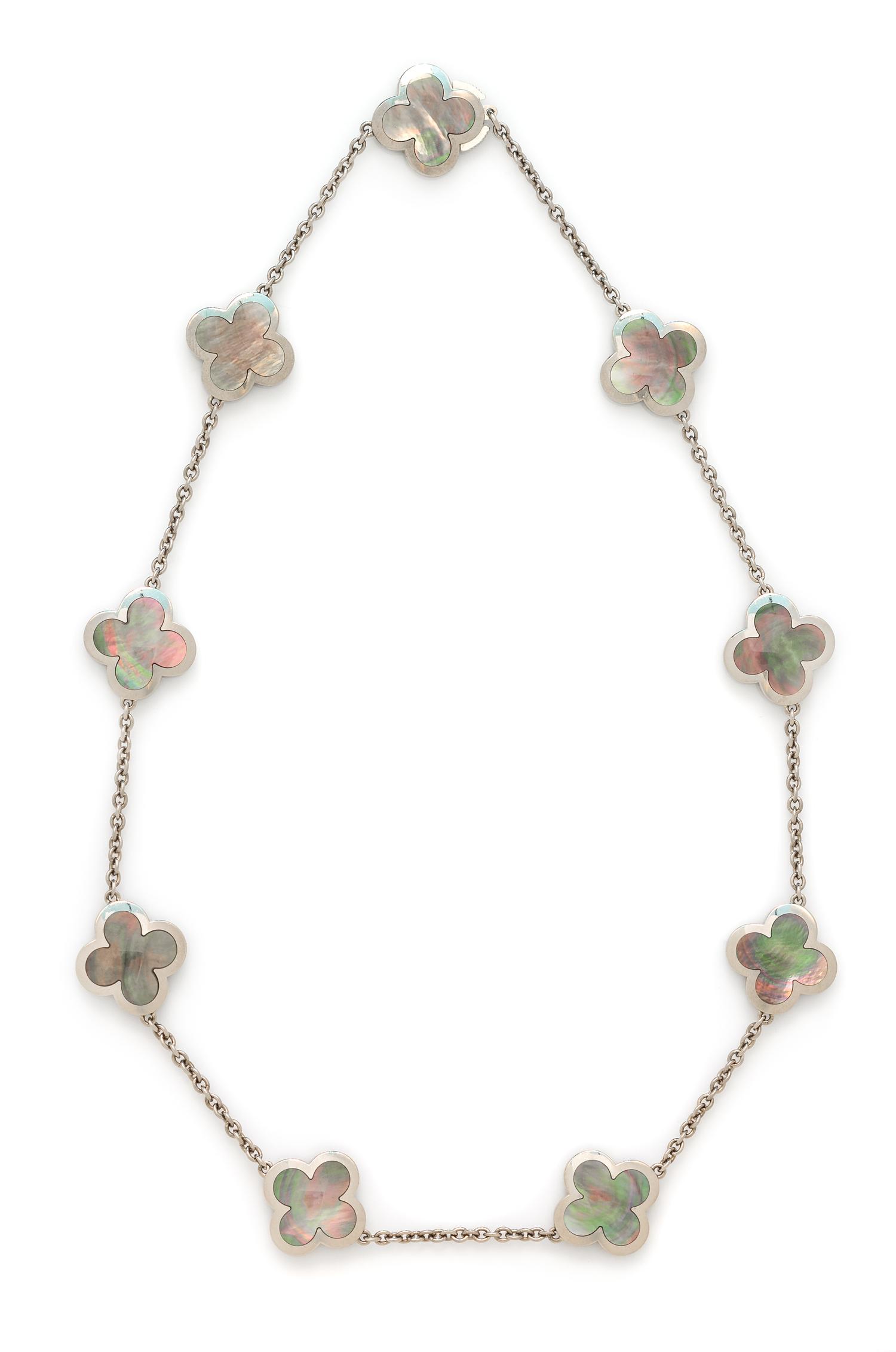 An 18 Karat White Gold and Grey Mother-of-Pearl 'Pure Alhambra' Necklace, Van Cleef & Arpels, 21.90 dwts.