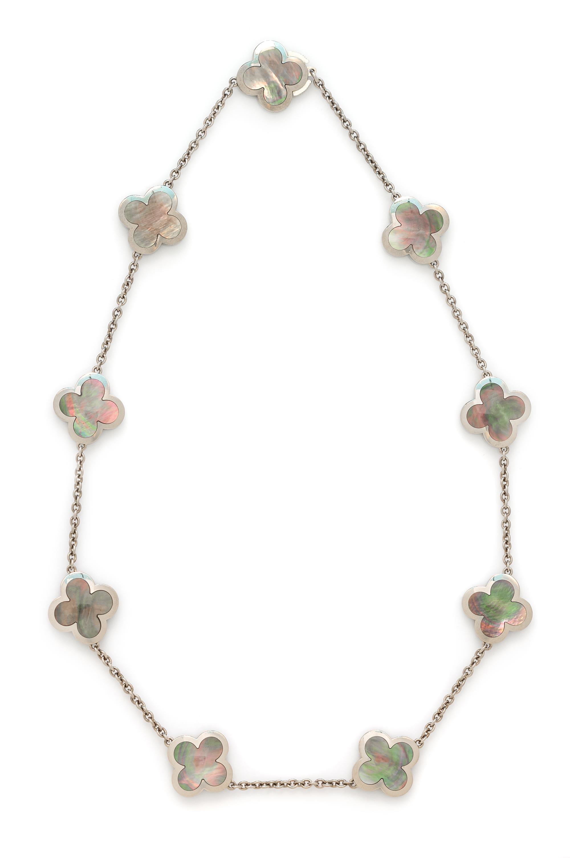 An 18 Karat White Gold and Grey Mother-of-Pearl 'Pure Alhambra' Necklace, Van Cleef & Arpels, 21.90 dwts.