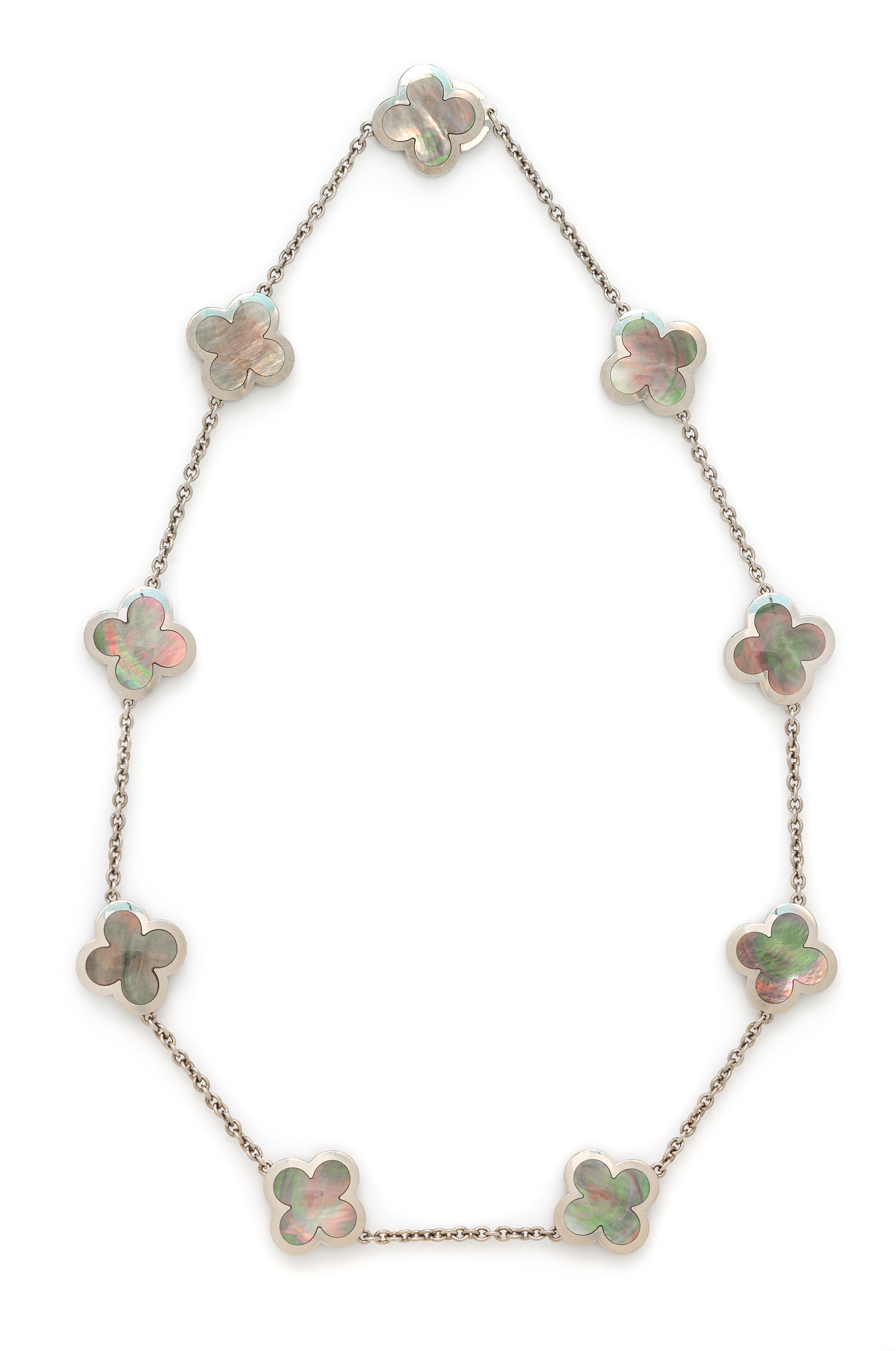 An 18 Karat White Gold and Grey Mother-of-Pearl 'Pure Alhambra' Necklace, Van Cleef & Arpels, 21.90 dwts.
