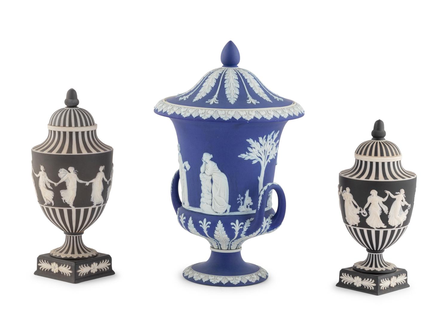 Three Wedgwood Jasperware Urns