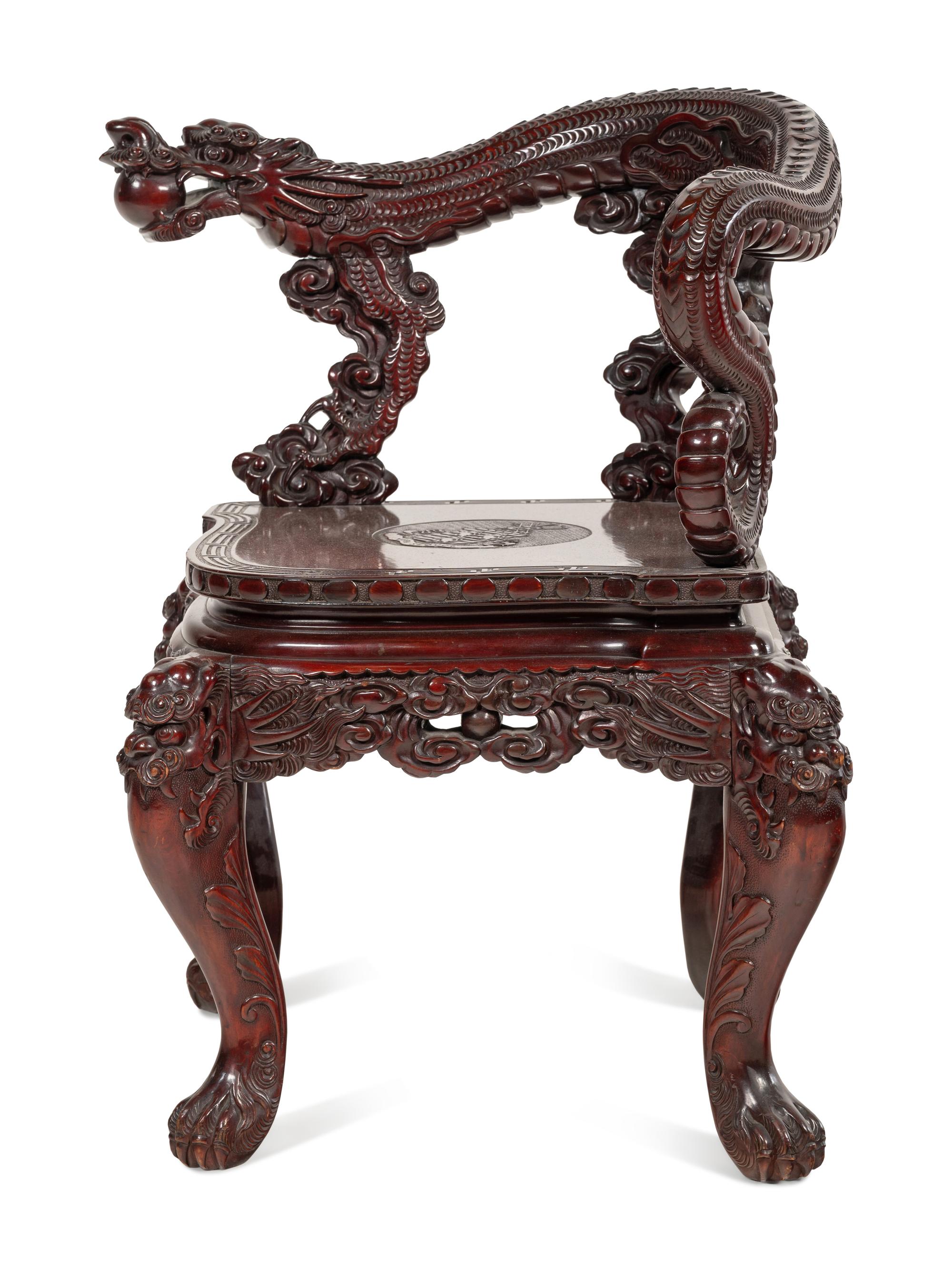 Three Japanese Export Rosewood Armchairs