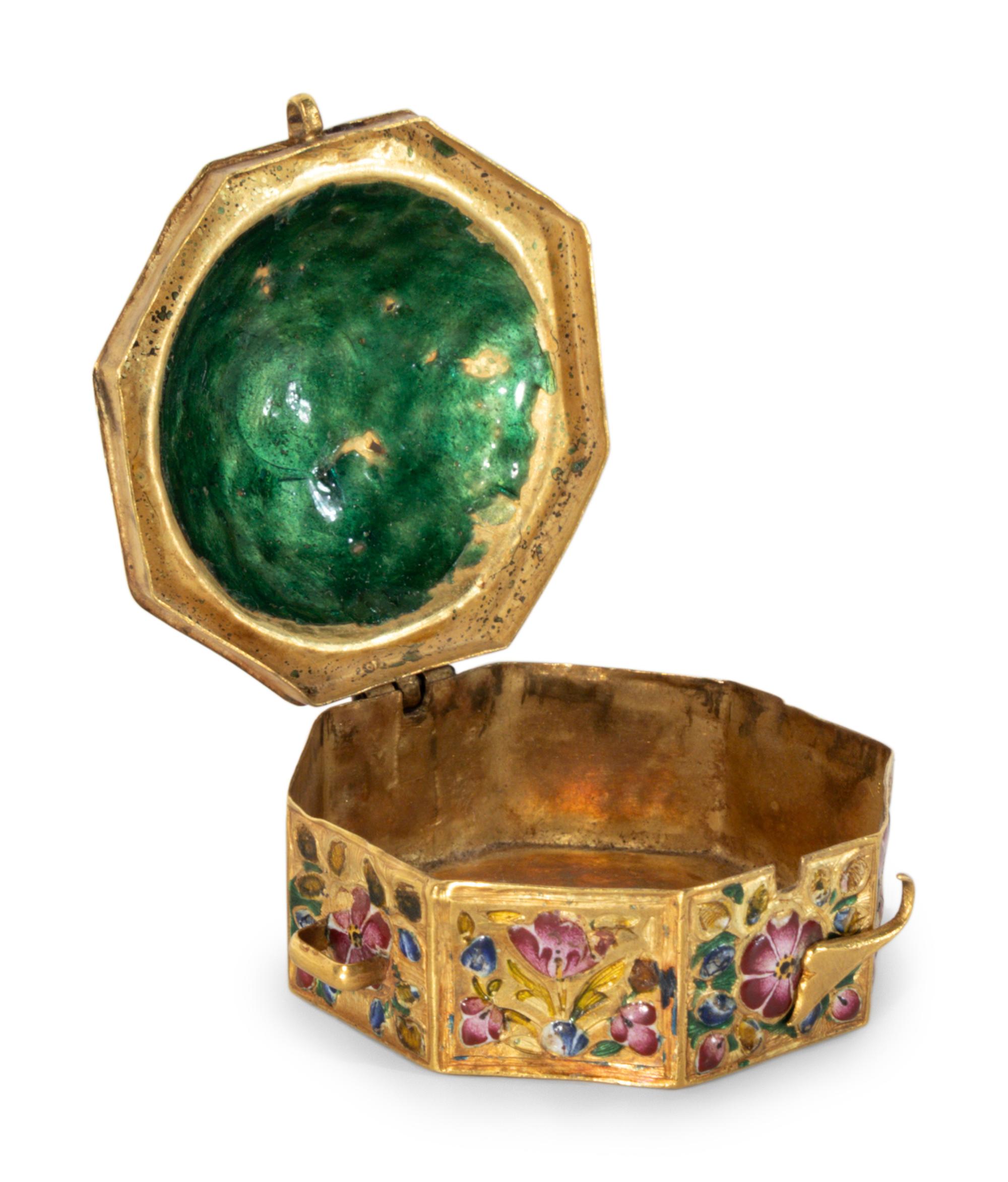 A Continental Enamel and Gold Octagonal Box