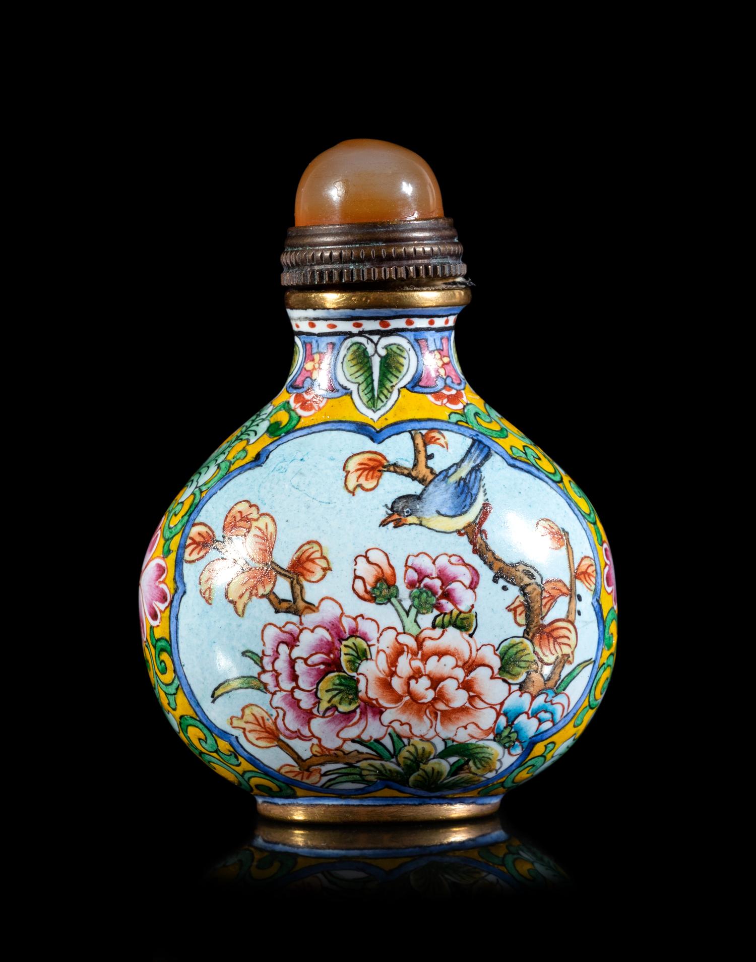 A Chinese Enamel on Copper 'Quail' Snuff Bottle