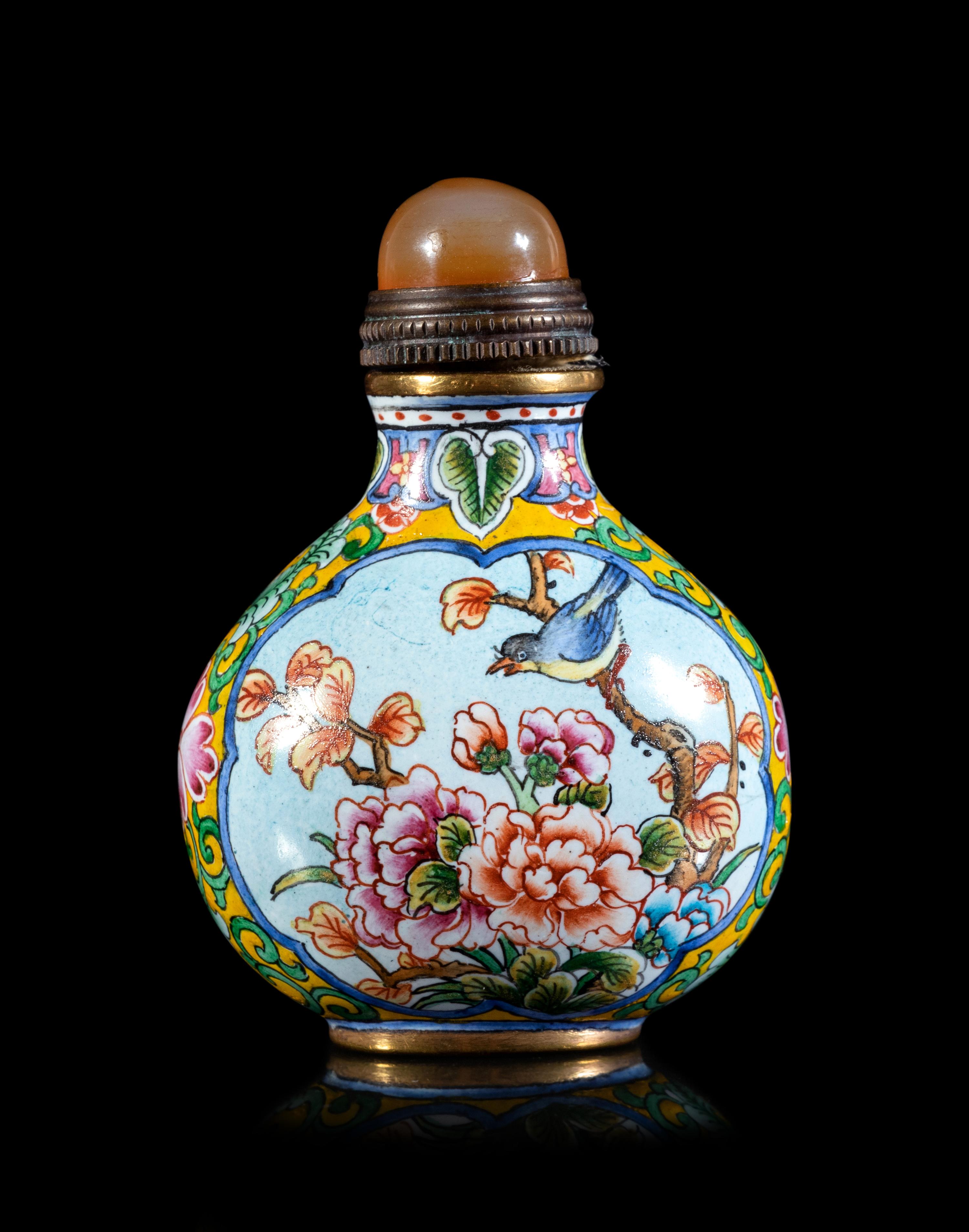 A Chinese Enamel on Copper 'Quail' Snuff Bottle