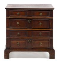 A Charles II Oak Chest of Drawers, Height 30 x width 29 1/4 x depth 19 inches.