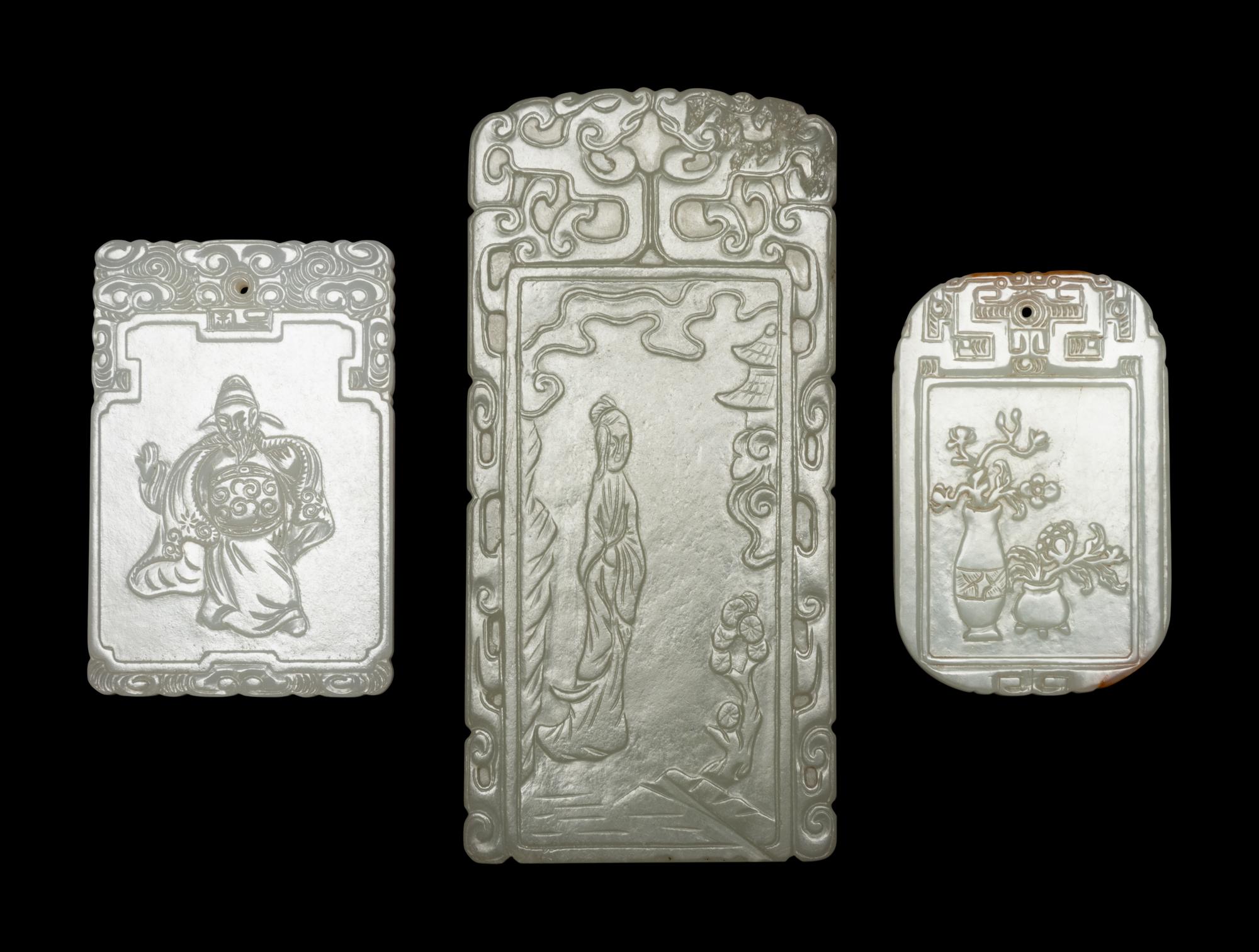 Three Chinese Jade Rectangular Plaques
