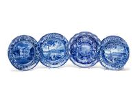 Four Historical Blue Staffordshire Plates of Philadelphia Interest