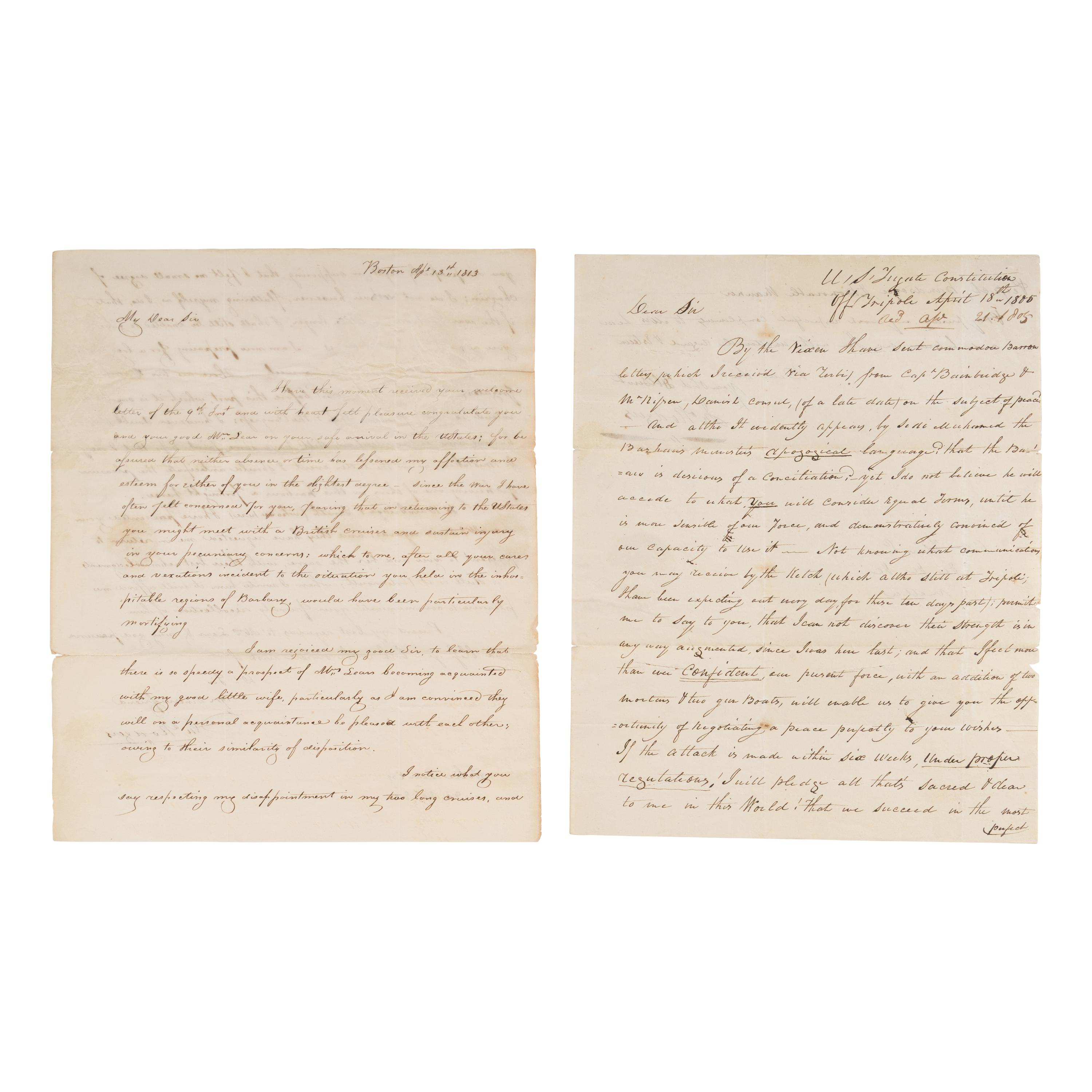 Rodgers, John (1772-1838). A pair of wartime letters to Tobias Lear, comprising:
