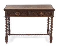 A Renaissance Revival Carved Oak Library Table Height 30 1/2 x width 42 x depth 26 3/4 inches. — LATE 19TH/EARLY 20TH CENTURY