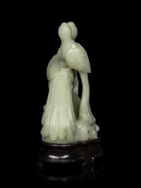 A Chinese Pale Celadon Jade Carving of Birds
